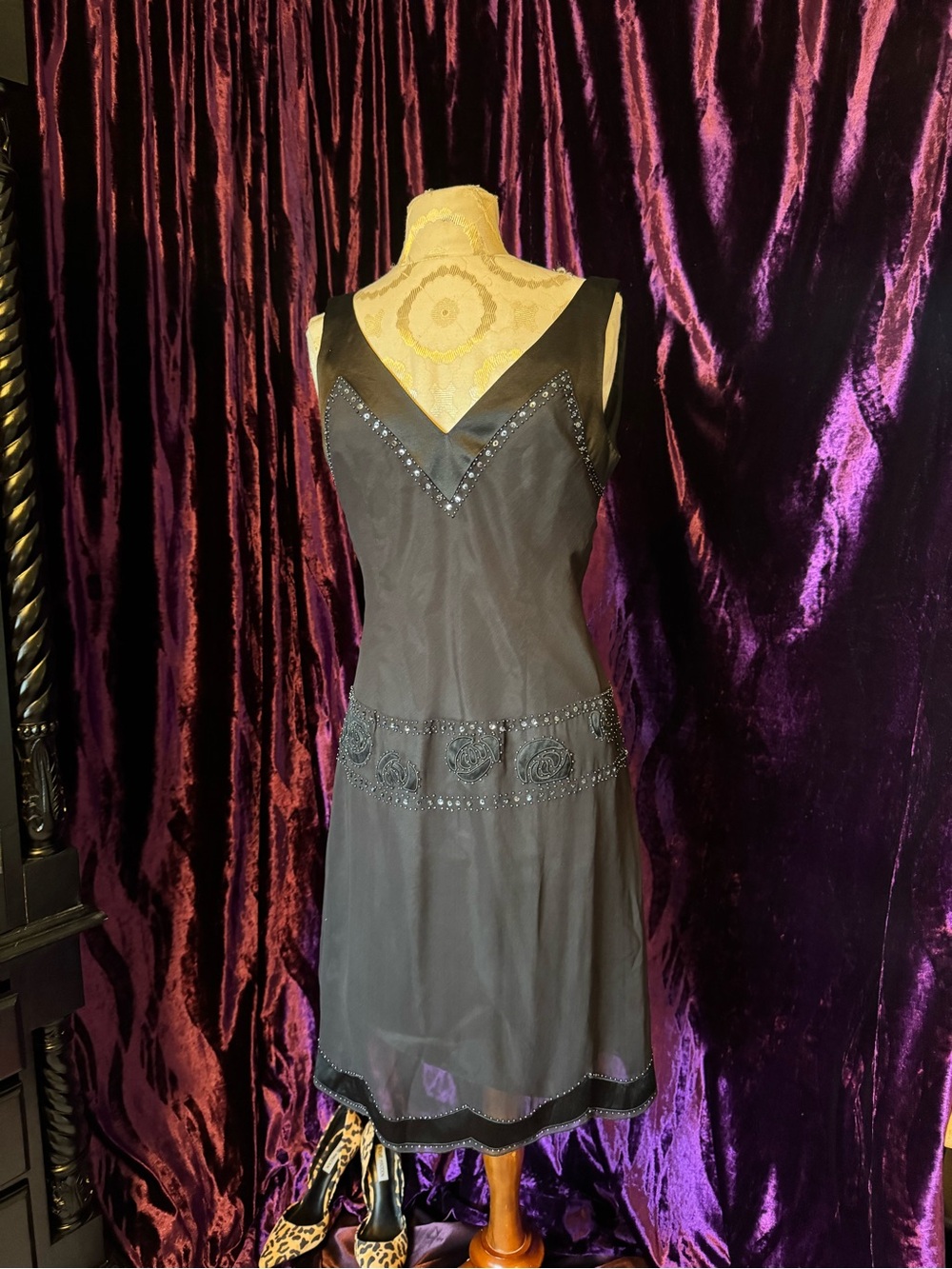 100% Silk Black Beaded Dress